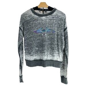 AMUSE SOCIETY State of Mind Sweatshirt Sz M Grey Faded Dye Graphic Cotton Blend